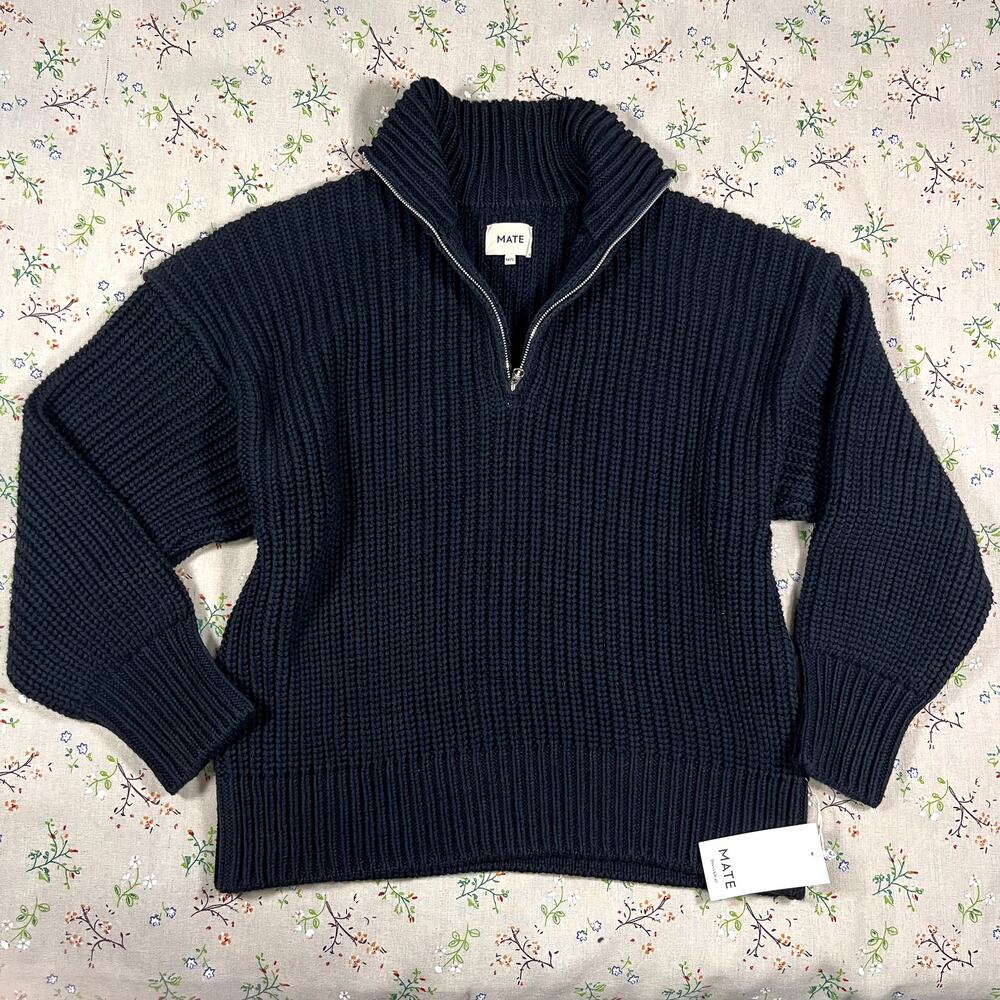 MATE the Label Organic Cotton Half Zip Sweater Jet Black M/L